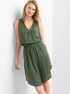 Gap Smocked Sleeveless Keyhole Dress - Jungle Green