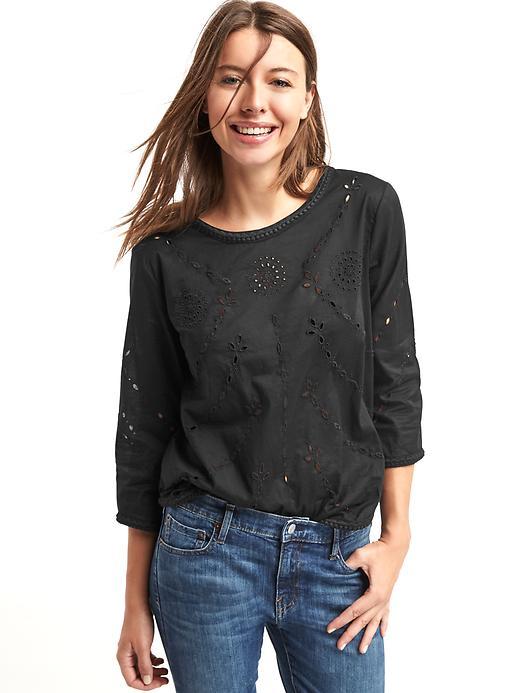 Gap Women Eyelet Flowy Top - True Black