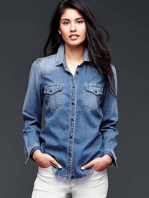 Gap Women 1969 Denim Western Shirt - Medium Indigo