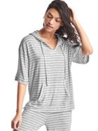 Gap Pure Body Modal Half Sleeve Hoodie - Light Heather Gray Stripe