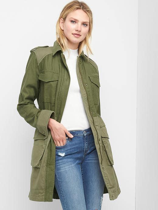 Gap Women Utility Trench Coat - Dark Olive