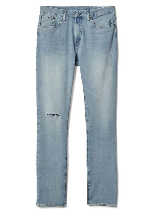 Gap Men Skinny Fit Destructed Jeans - Light Stone