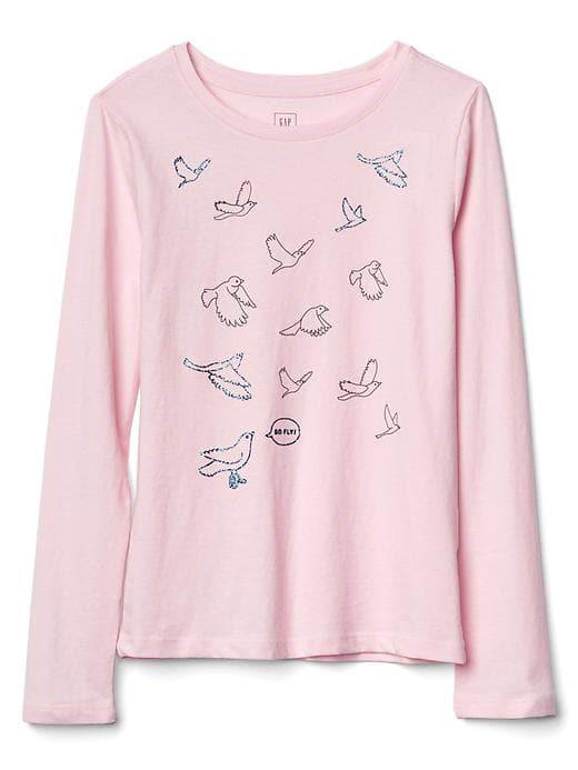 Gap Embellished Graphic Long Sleeve Tee - Light Peony