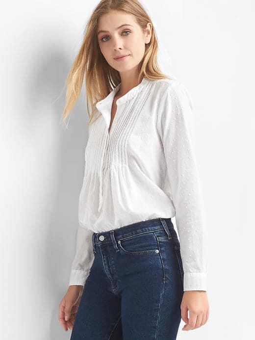Gap Women Swiss Dot Pintuck Shirt - Optic White