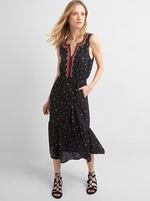 Gap Embroidery Midi Tier Dress - Black Print