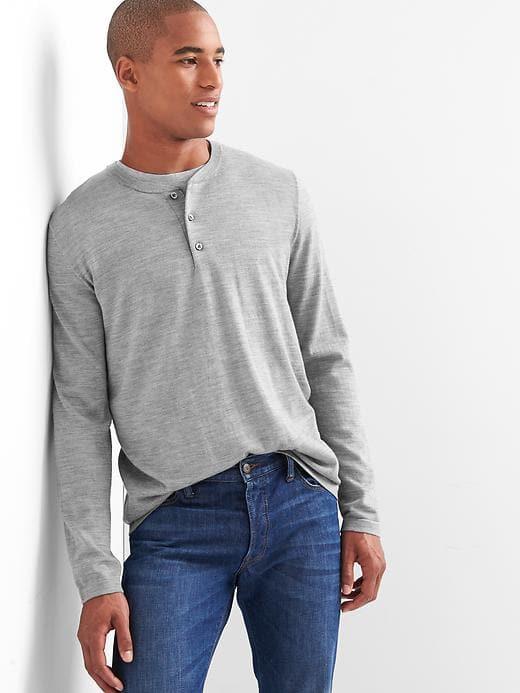Gap Men Merino Wool Henley Sweater - Medium Grey