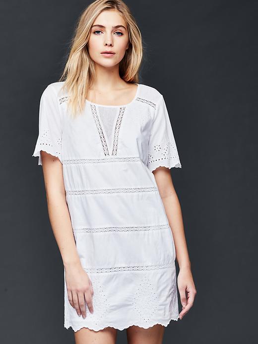 Gap Women Eyelet And Mesh Shift Dress - Optic White