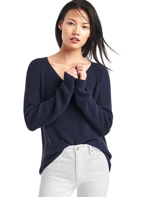 Gap Women Soft Textured Merino Wool Blend Sweater - True Indigo