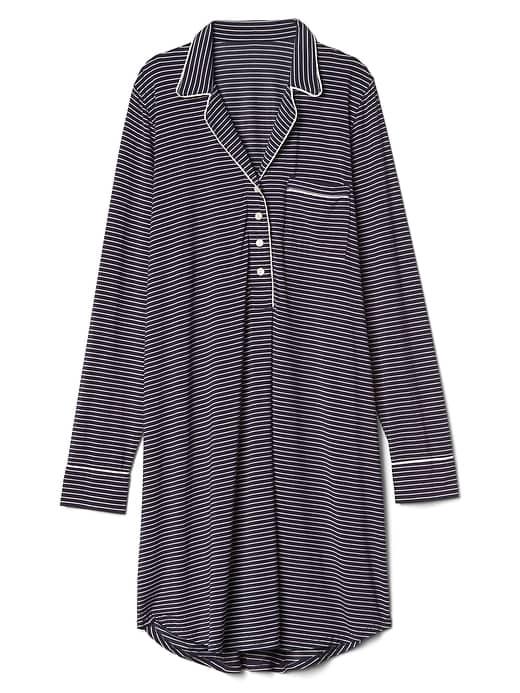 Gap Women Print Sleep Shirtdress - Navy White Stripe