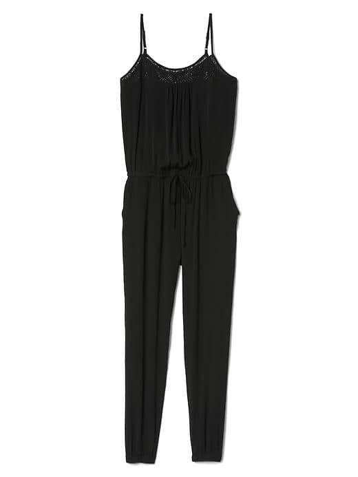 Gap Women Sleeveless Crochet Jumpsuit - True Black