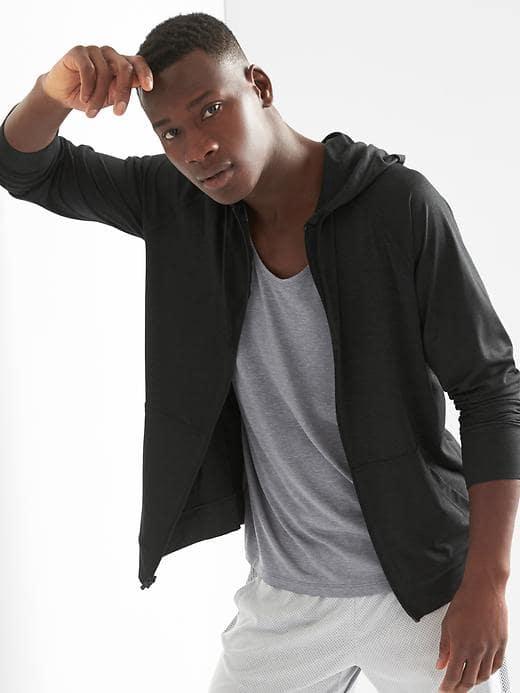 Gap Men Brushed Tech Jersey Zip Hoodie - True Black
