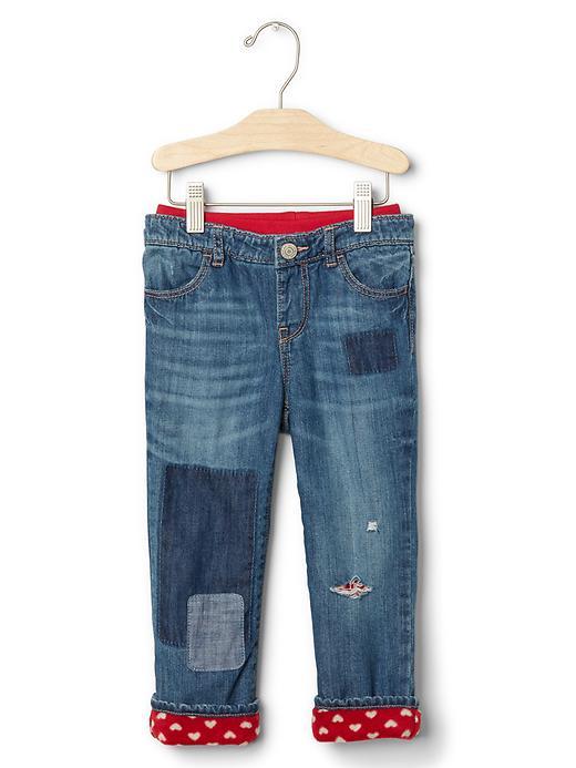 Gap 1969 Fleece Lined Straight Jeans - Indigo Patchwork