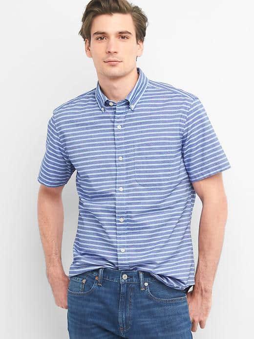 Gap Women Oxford Short Sleeve Standard Fit Shirt - Campus Blue