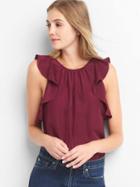 Gap Women Shirred Ruffle Top - Red Delicious