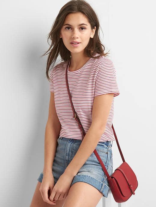 Gap Women Short Sleeve Stripe Crewneck Tee - Red Stripe