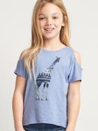 Gap Embellished Animal Cold Shoulder Tee - Blue Heather
