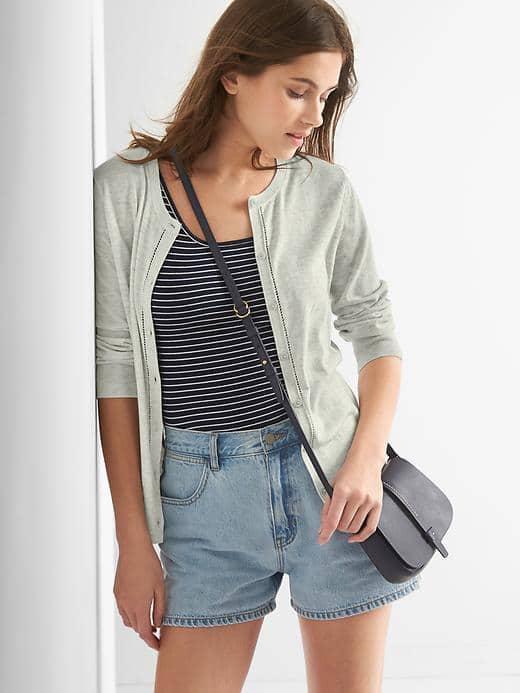 Gap Women Three Quarter Sleeve Cardigan - Heather Grey
