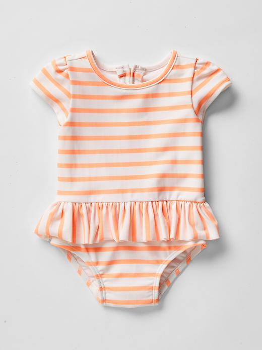 Gap Stripe Peplum Swim One Piece - Optic White