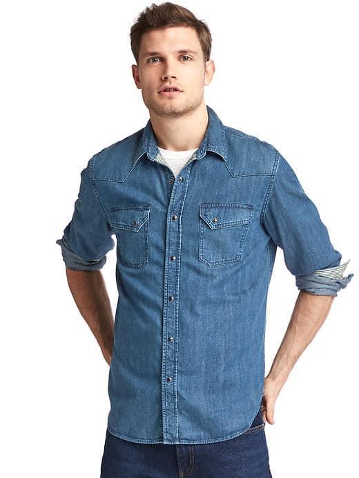 Gap Men Denim Western Shirt - Worn Rinse