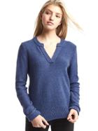Gap Women Split Neck Pullover Sweater - Blue Heather