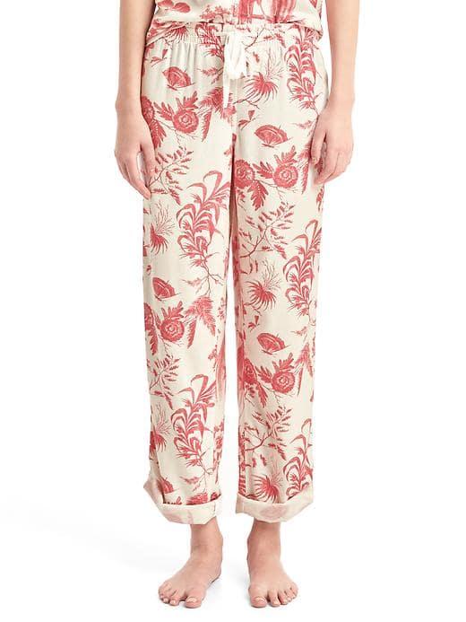 Gap Women Lodge Flannel Print Roll Tab Sleep Pants - Toile De Jouy Red