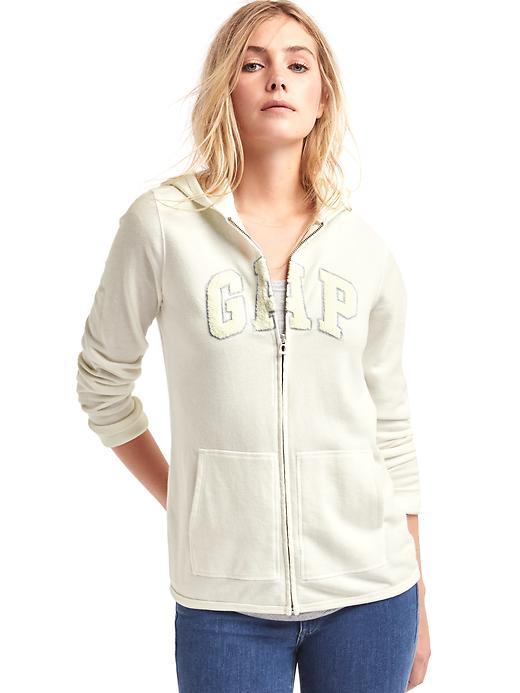 Gap Textured Logo Zip Hoodie - New Off White