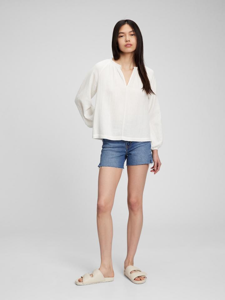 Crinkle Gauze Ruffle Neck Top