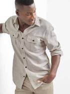 Gap Men Linen Cotton Utility Pocket Shirt - Cargo Khaki