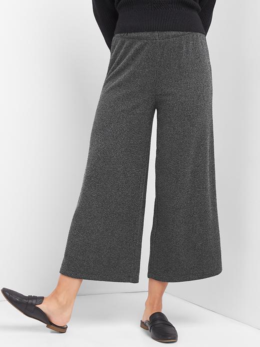 Gap Rib Knit Wide Leg Crop Pants - Charcoal