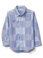 Gap Patchwork Plaid Button Down Shirt - Cabana Blue