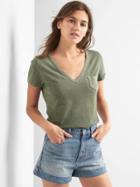 Gap Vintage Wash V Neck Tee - Jungle Green