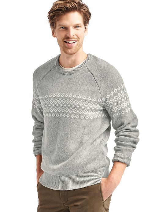 Gap Men Merino Wool Blend Fair Isle Crew Sweater - White & Grey