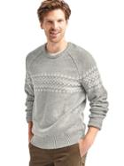 Gap Men Merino Wool Blend Fair Isle Crew Sweater - White & Grey