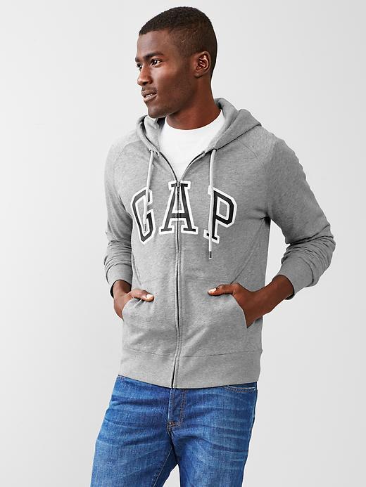 Gap Men Arch Logo Heavyweight Zip Hoodie - Heather Grey