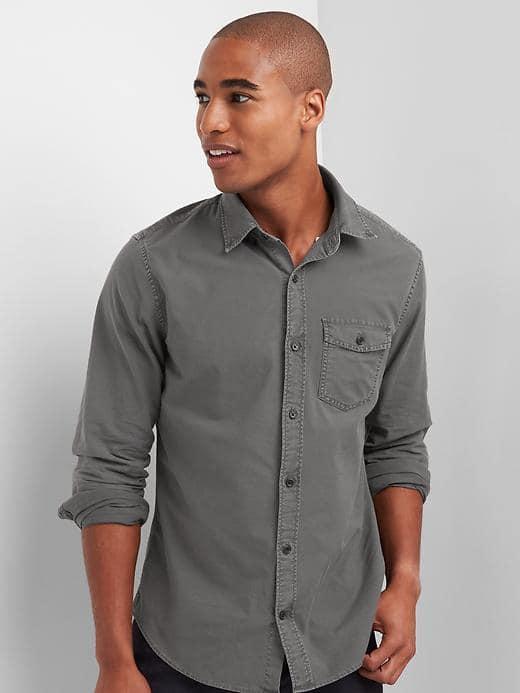 Gap Men Oxford Garment Dye Standard Fit Shirt - Soft Black
