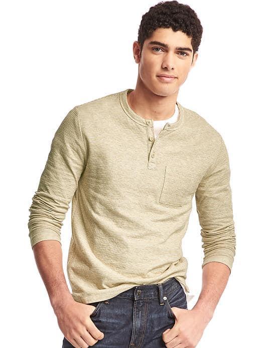 Gap Men Double Face Stripe Long Sleeve Henley - Oatmeal Stripe
