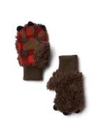 Gap Cozy Plaid Bear Mittens - Brown