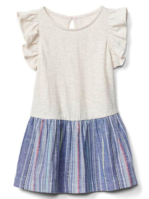 Gap Double Layer Flutter Keyhole Dress - Blue Stripe