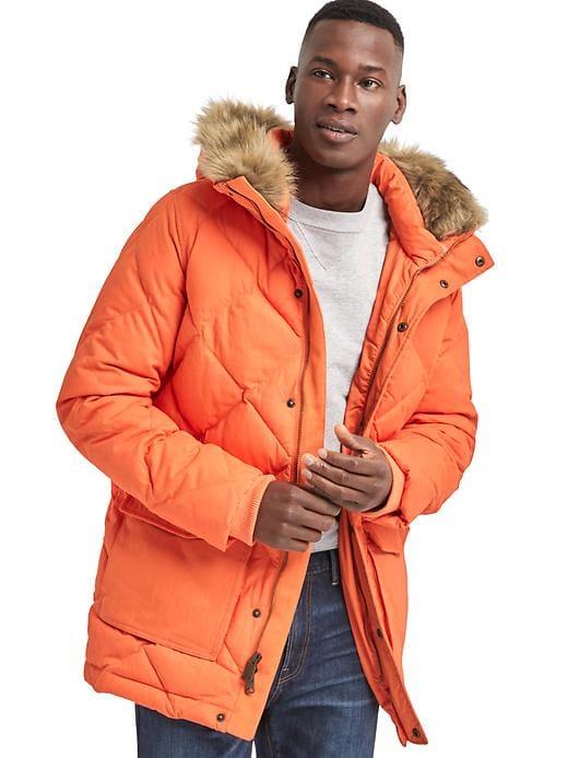 Gap Men Coldcontrol Max Hooded Puffer Parka - Orange Alert