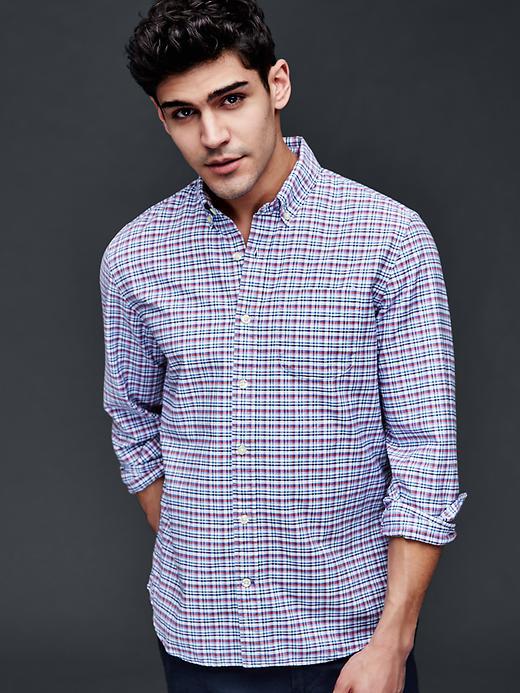 Gap Men Oxford Micro Plaid Standard Fit Shirt - Rose Bush