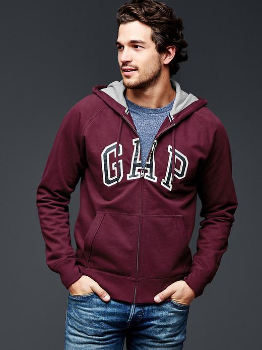 Gap Men Arch Logo Heavyweight Zip Hoodie - Ruby Wine