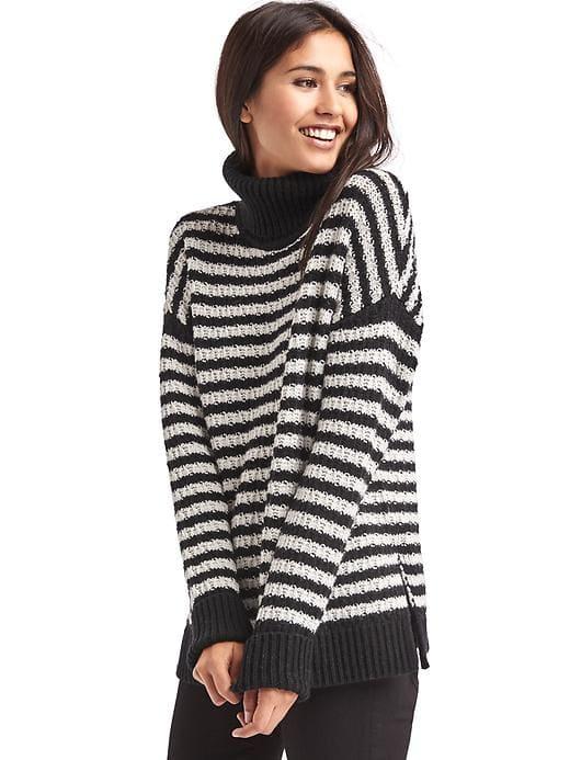 Gap Women Stripe Turtleneck Sweater - True Black