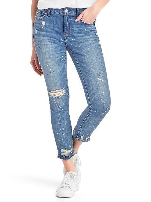 Gap Women Mid Rise Paint Splatter Best Girlfriend Jeans - Medium Indigo
