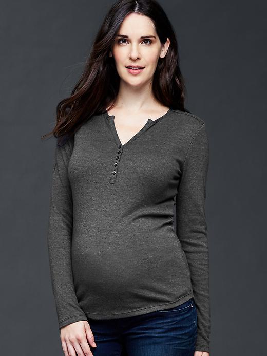 Gap Ribbed Henley Top - Heather Grey