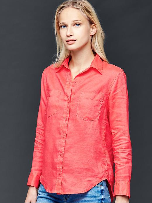 Gap Women Linen Boyfriend Shirt - Rose Bush