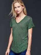 Gap Women V Neck Linen Tee - Cucumber Peel