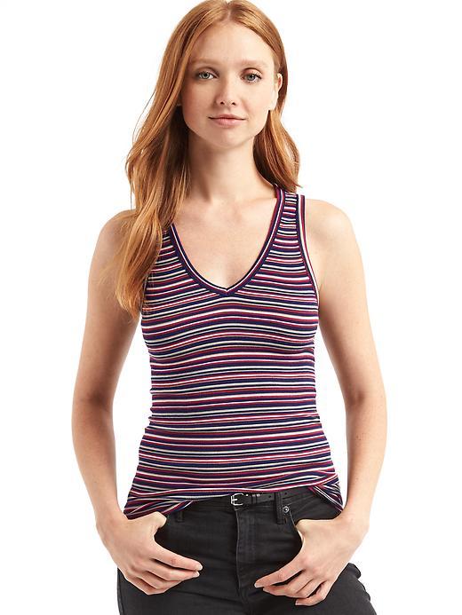 Gap Women Ribbed V Neck Stripe Tank - Red Stripe