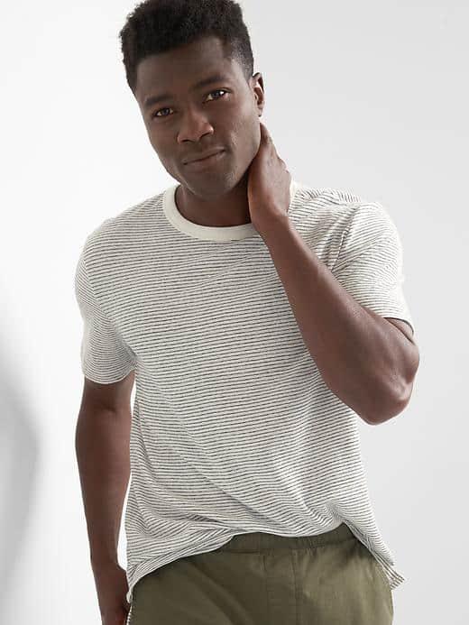 Gap Men Linen Cotton Stripe Crewneck Tee - Dark Night