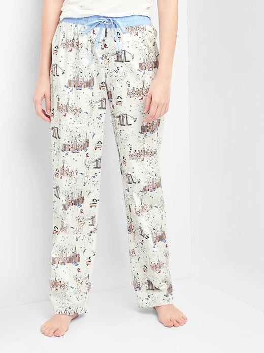 Gap Poplin Roll Sleep Pants - Cityscape Milk White