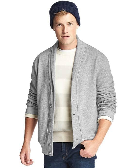 Gap Men French Terry Shawl Collar Cardigan - Grey Heather